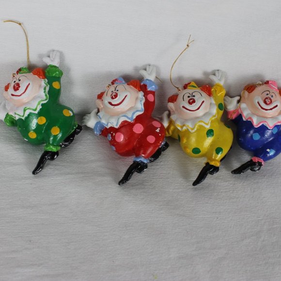 Plastic Blow Mold Ornament Lot Of 4 MCM Christmas Dancing Clowns Vintage Holiday - Picture 7 of 12